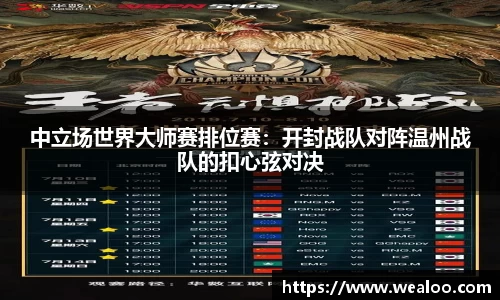 中立场世界大师赛排位赛：开封战队对阵温州战队的扣心弦对决